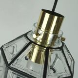 Glashuette Limburg SUSPENSION abat-jour en verre clair et laiton1960s 70s