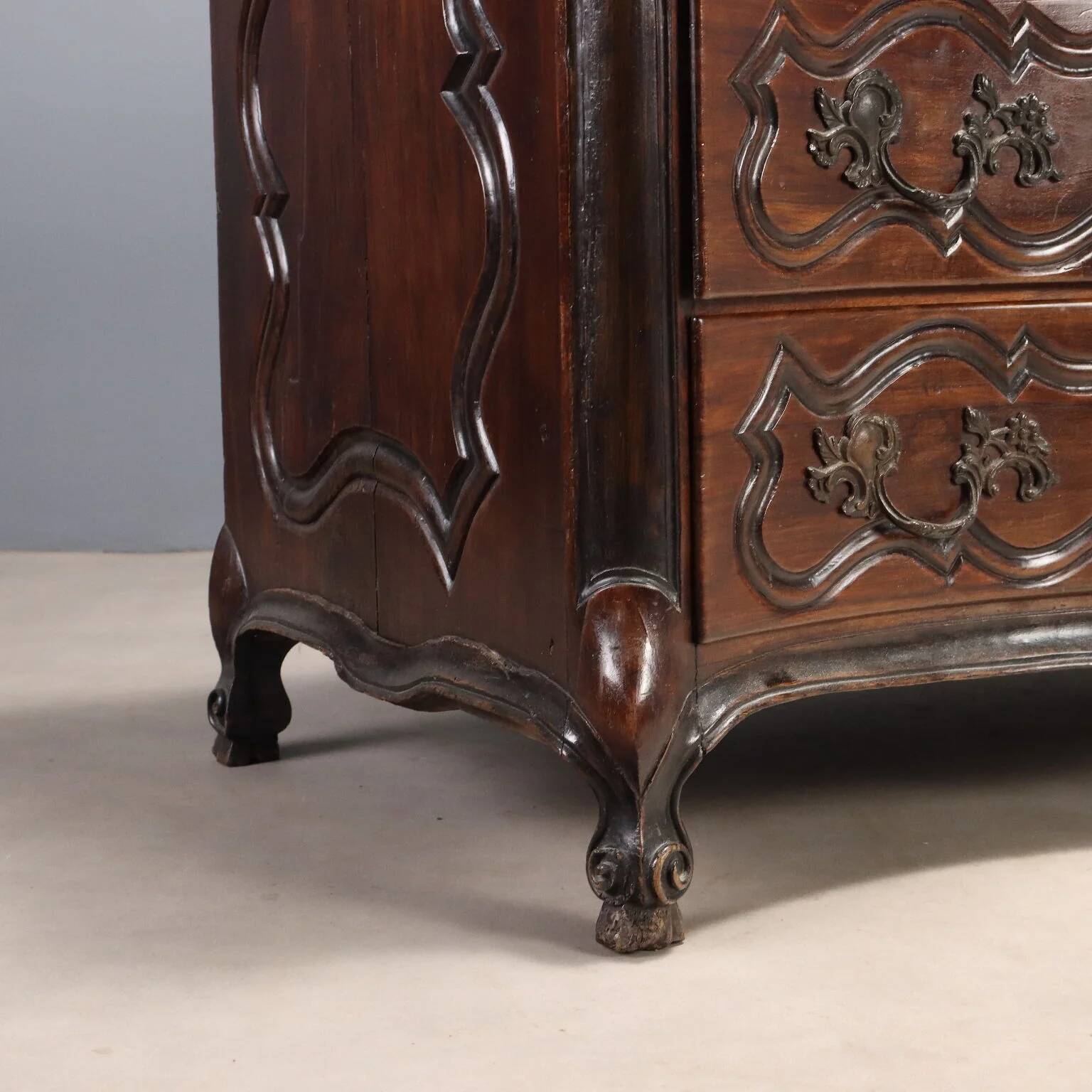 Antique baroque walnut commode, France, 18th century