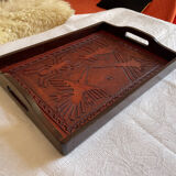 Wood and leather tray