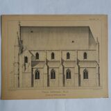 Ancient lithograph architecture façade of a church