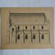 Ancient lithograph architecture façade of a church