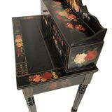 Bonheur du jour in black lacquered wood with rich painted decorations of flowers and birds, Napoleon III