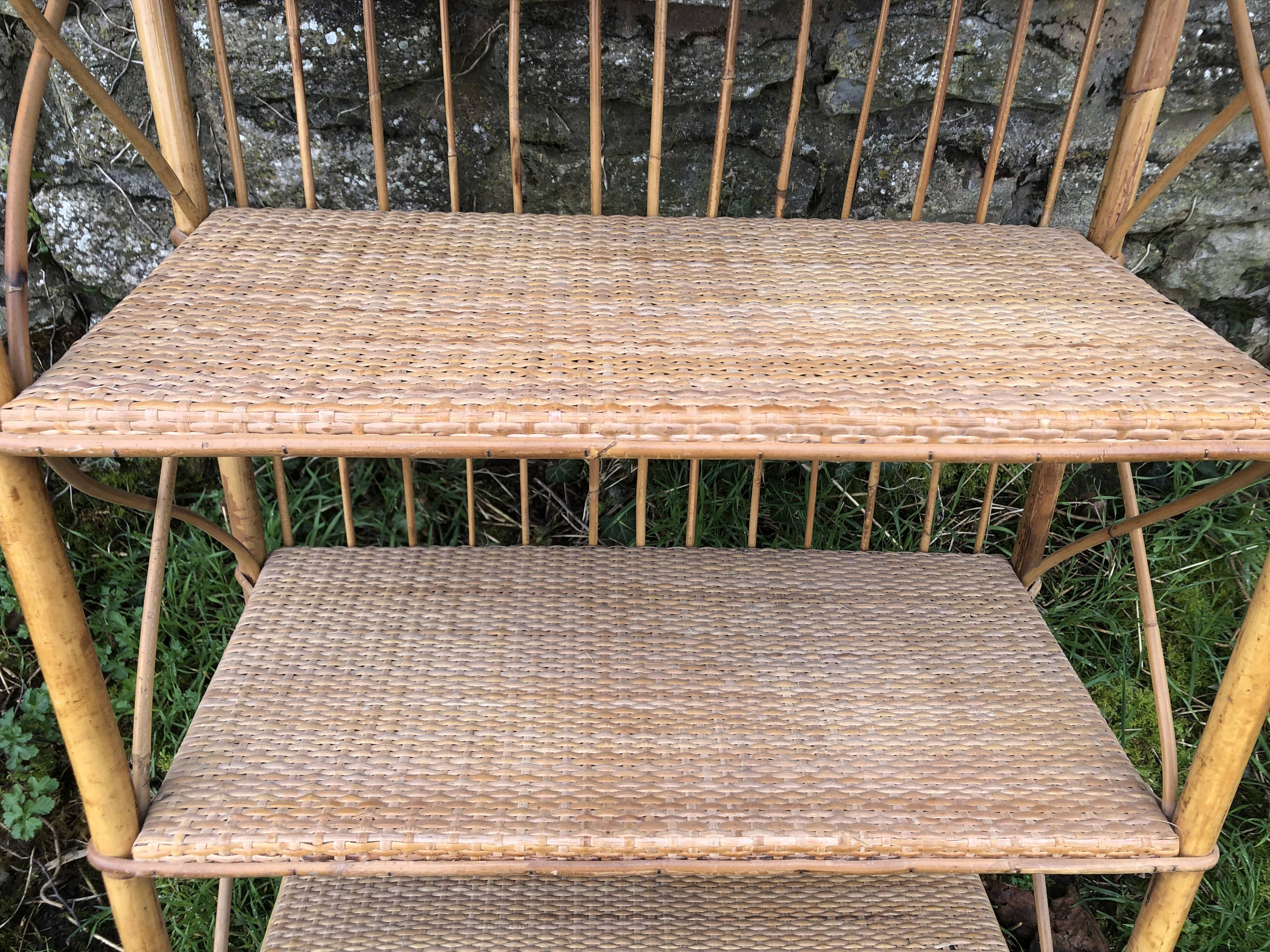 Vintage 60s bamboo rattan standing shelf
