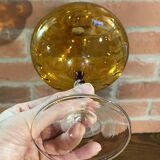 East German GDR Mouth-Blown Amber Art Glass Vase with Swirled Ribbing Texture, Possibly by Lauscha