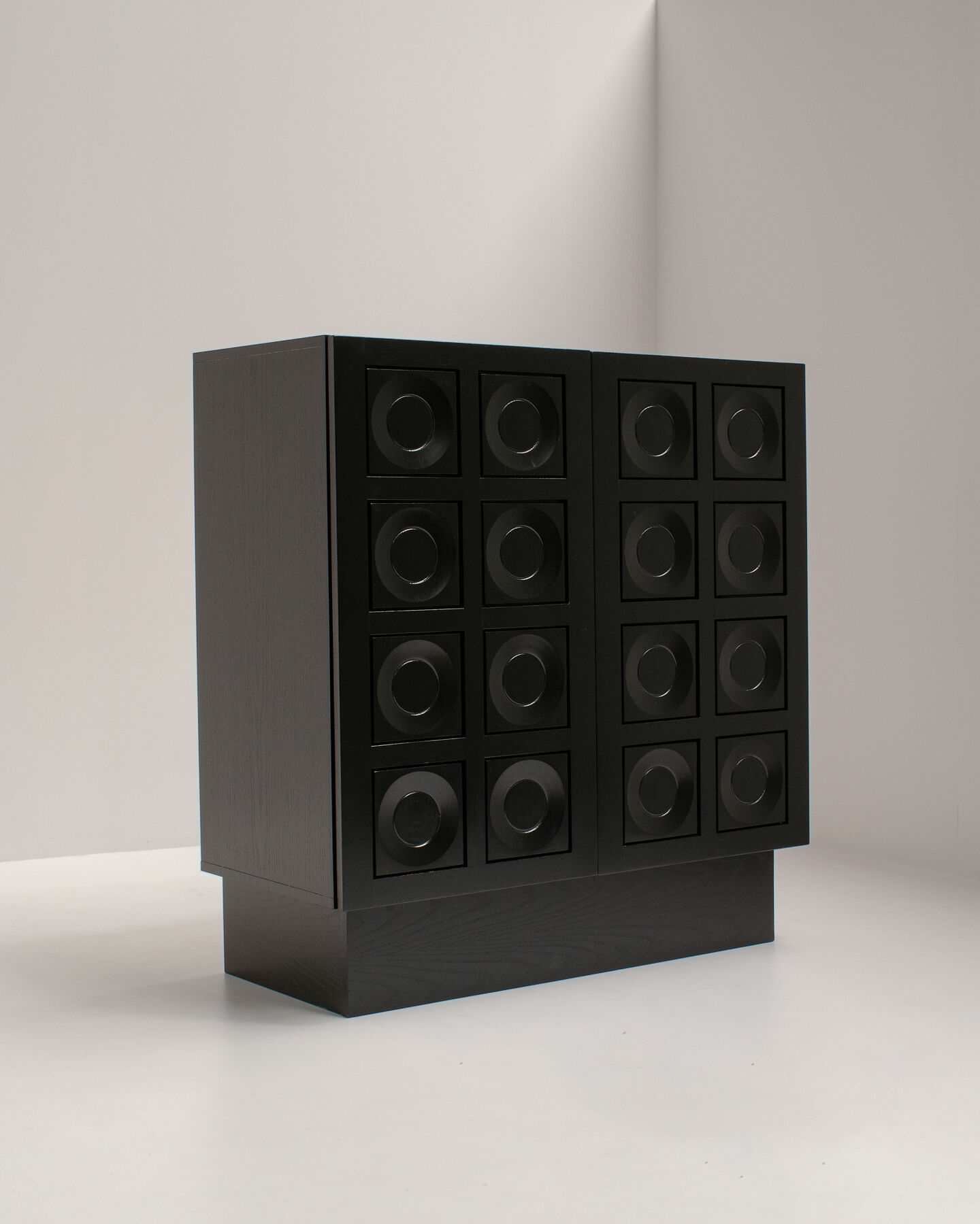 Black Brutalist Bar Cabinet with Graphic Patterned Doors, Belgium, 1970s