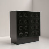 Black Brutalist Bar Cabinet with Graphic Patterned Doors, Belgium, 1970s