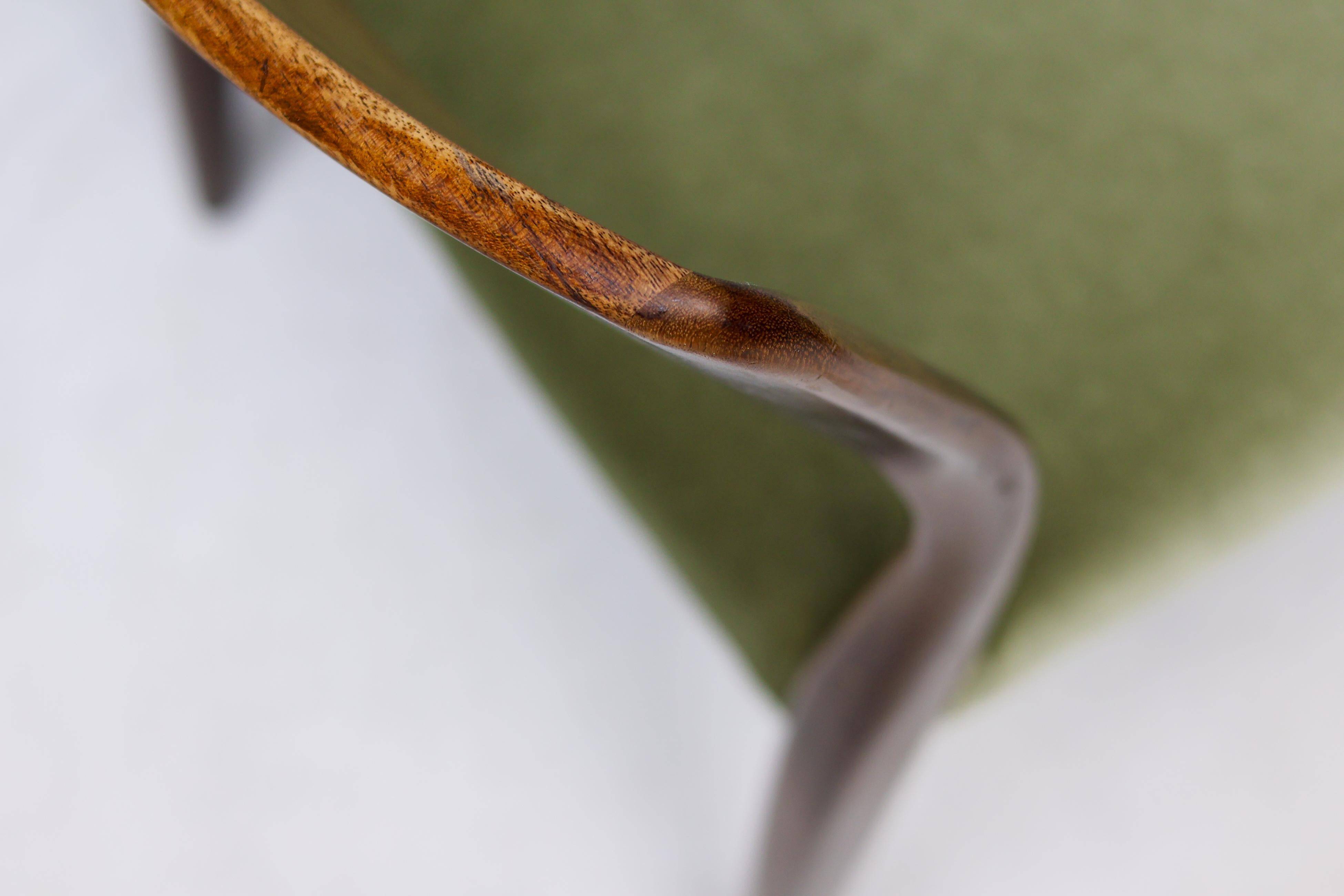 Pair of chairs Model No 71 by Niels Møller in teak and moss green velvet, 1960.