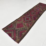 Turkish Burgundy & Brown Kilim Runner Rug, 80x342Cm