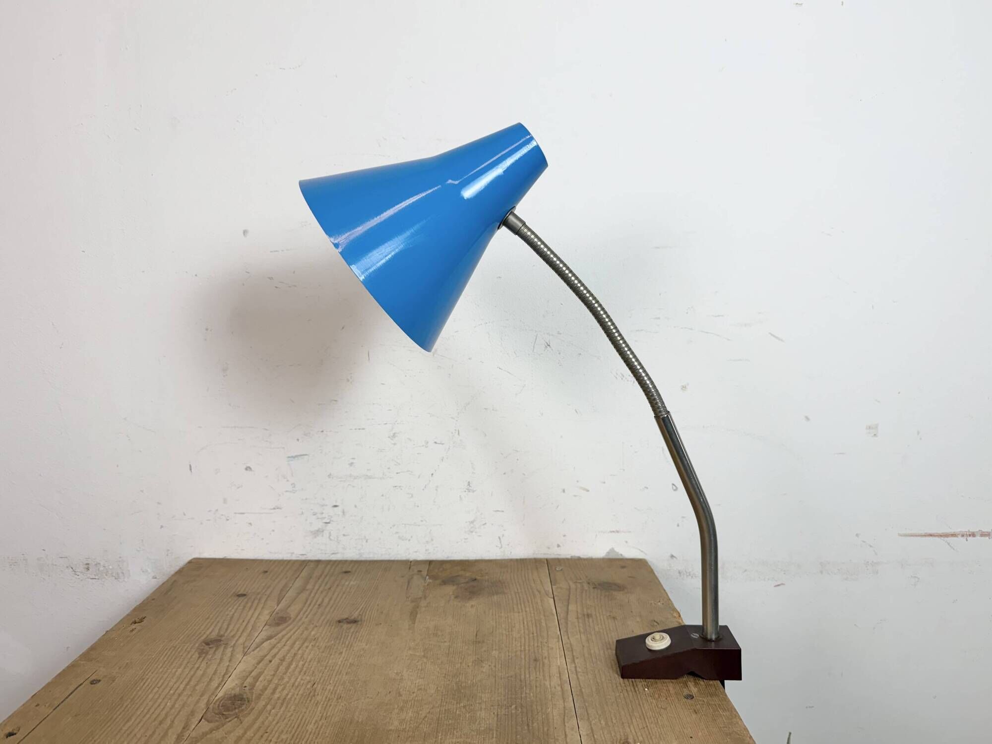Blue Industrial German Workshop Table Lamp from Reif Dresden, 1960s
