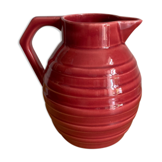 Pichet faience emaillée couleur framboise