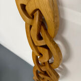 Twisted solid wood sculpture, vintage 1970s design.