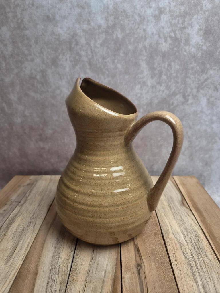 Vintage beige glazed stoneware jug – original shape