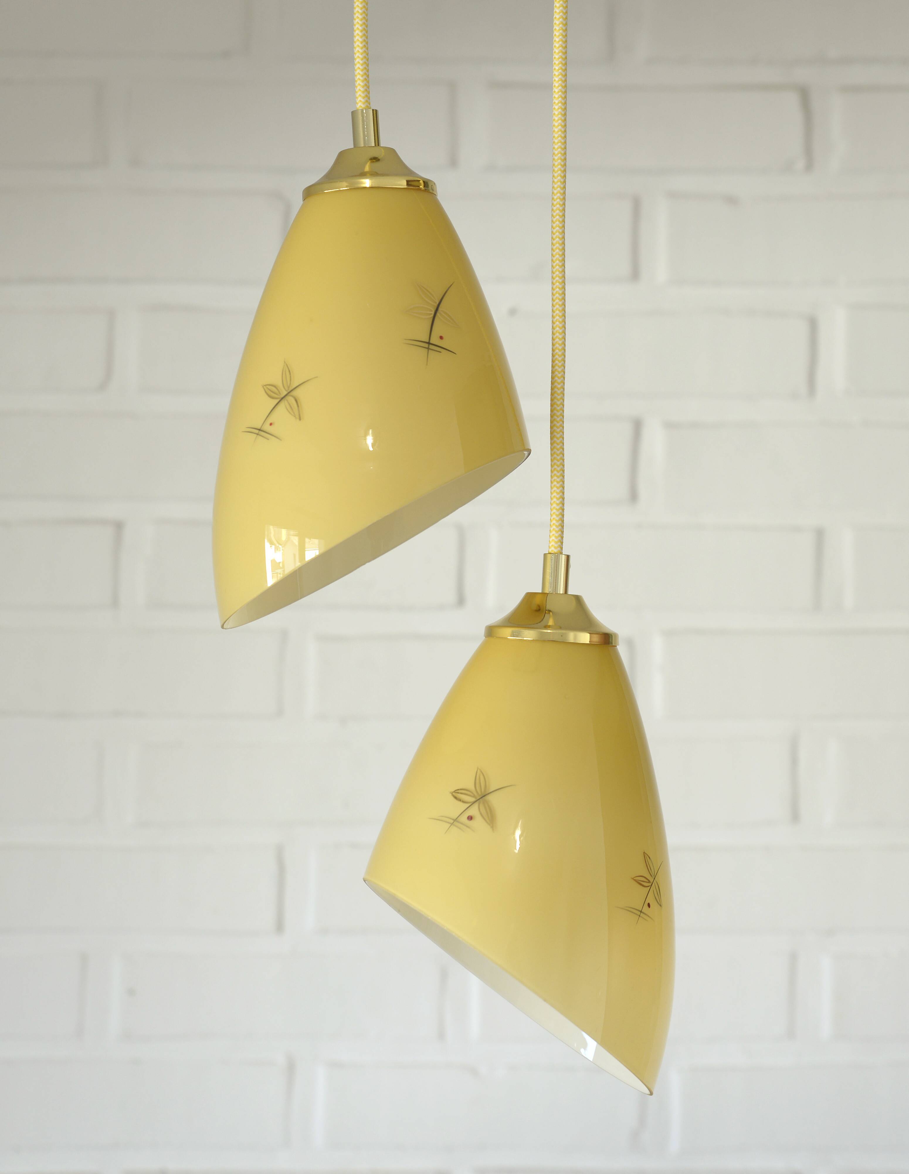 Vintage pendant light Art Deco redesign mustard yellow glass hanging lamp
