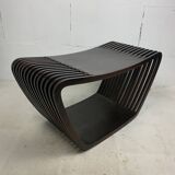Post modern Dutch slatted wooden wavy curvy bench or  coffee table, 1970s
