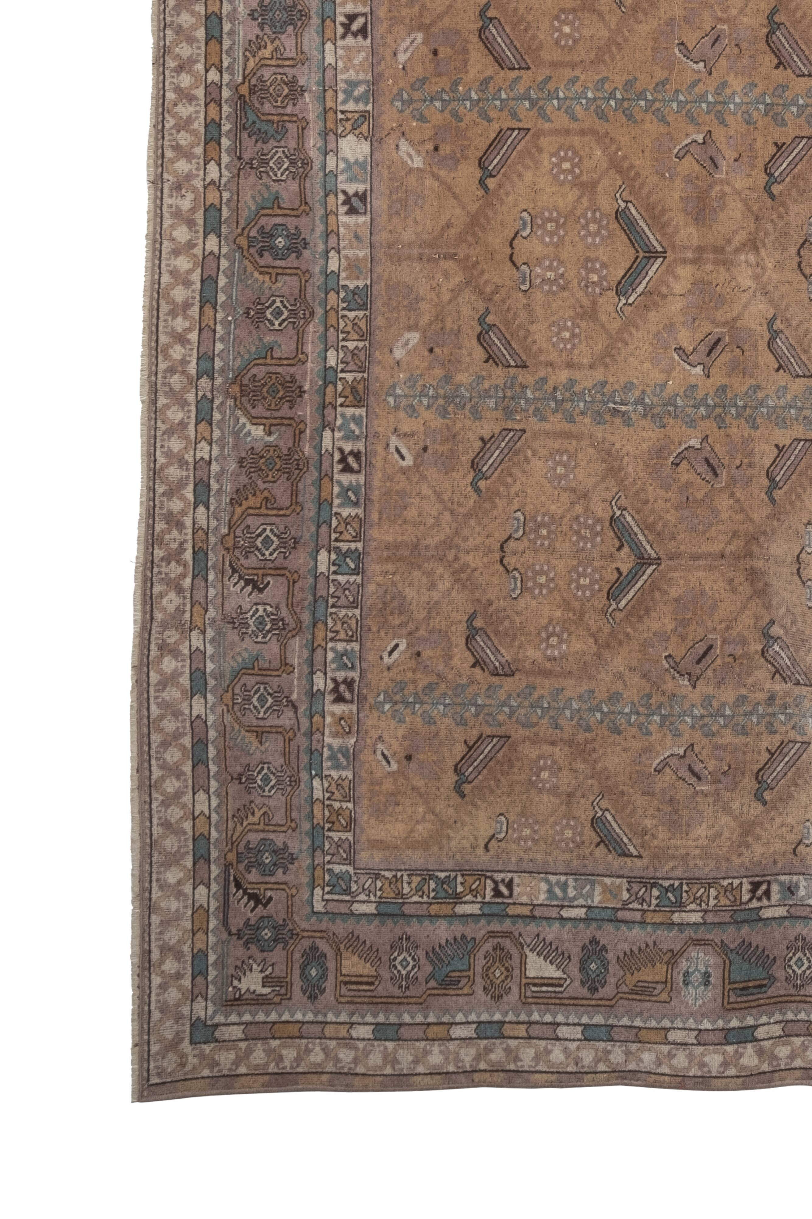 Vintage Turkish Oushak Rug with Floral Border