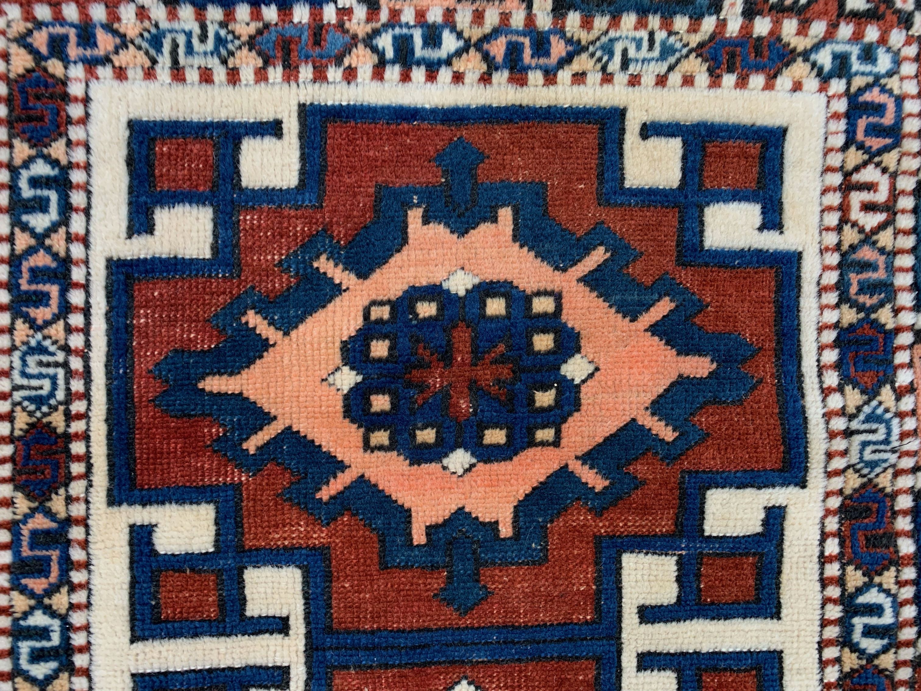 Vintage turkish kazak rug oriental 160x94 cm tribal small carpet, red and blue