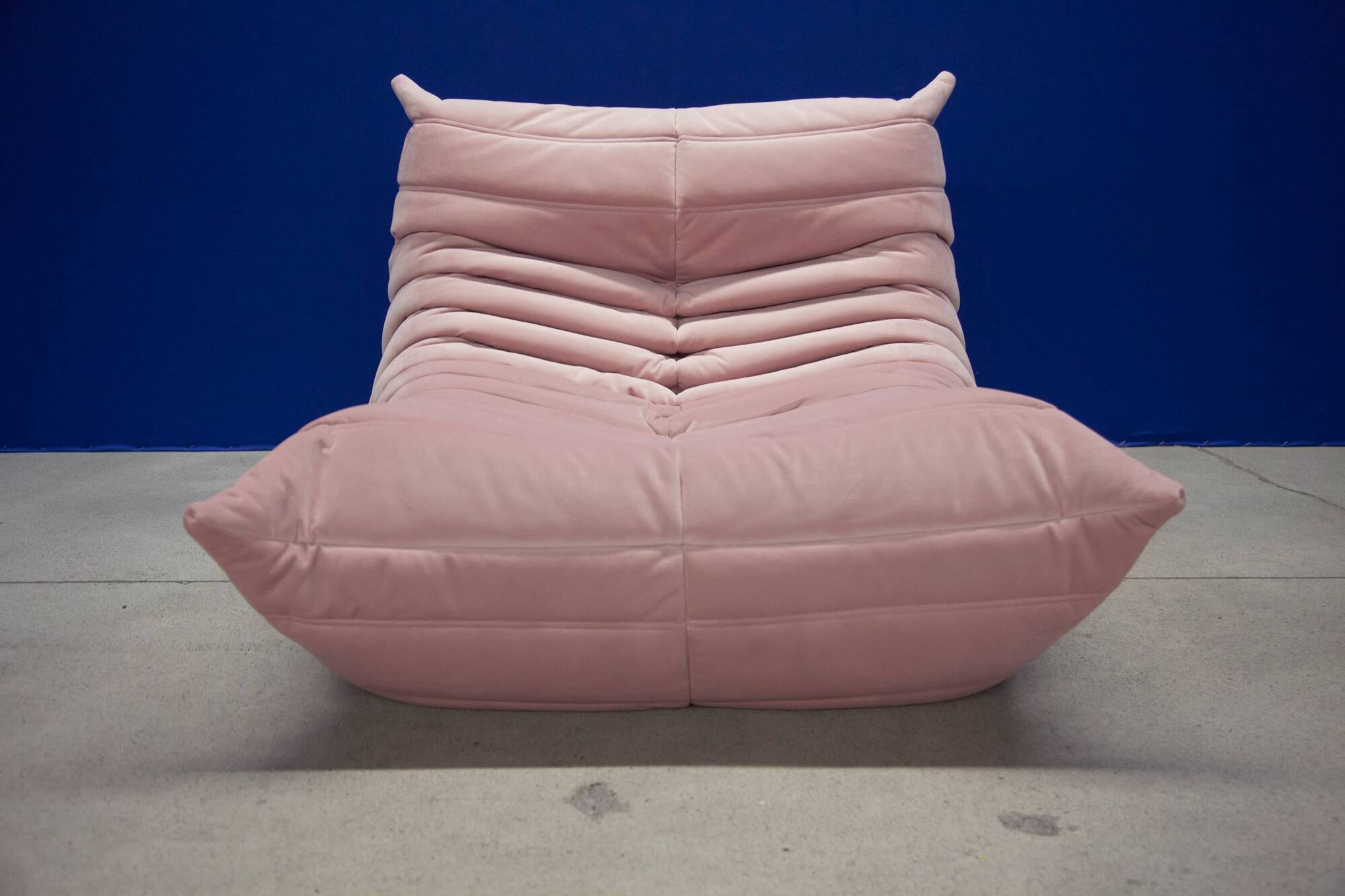 Togo Armchair and Pouf in Pearl Pink  Velvet