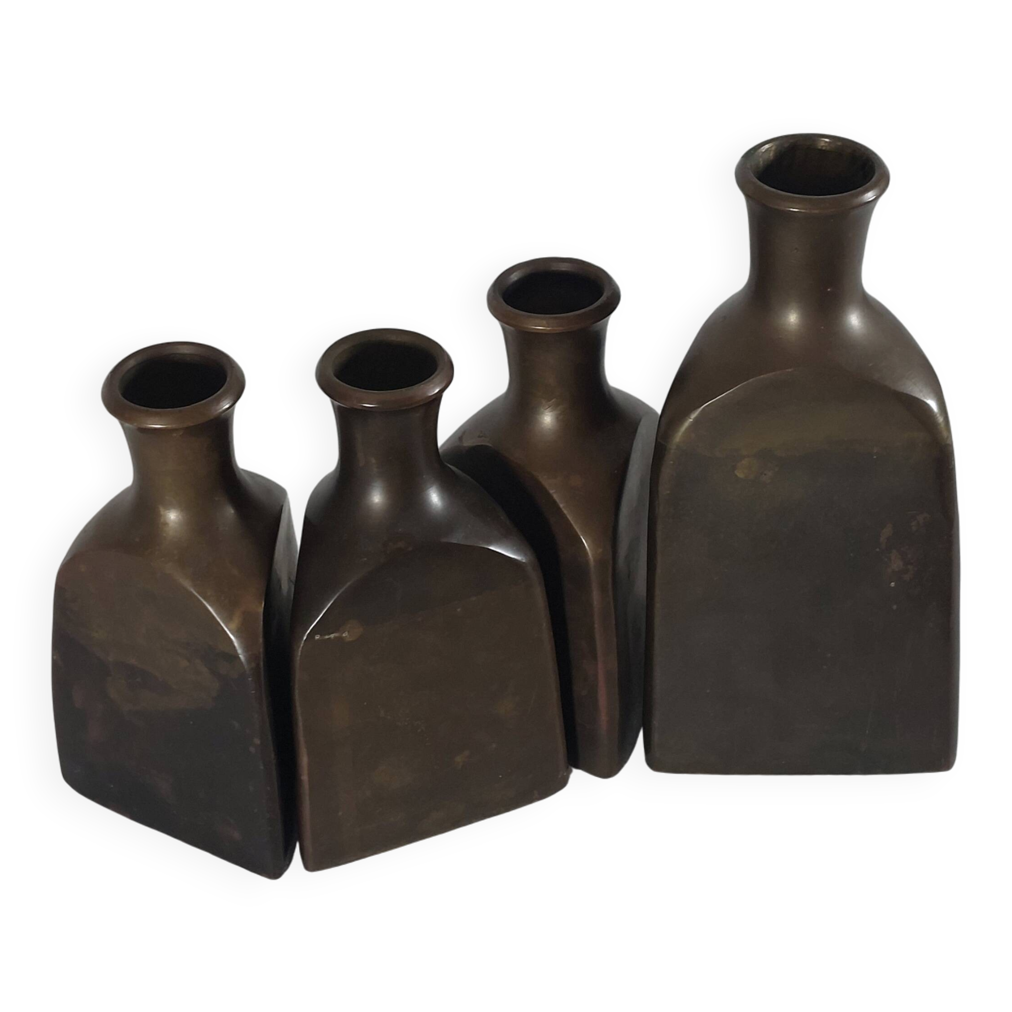 Vintage mid century Set of four triangular brass vases