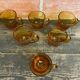 Set of 6 antique amber blown glass cups + vintage handle