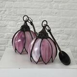 paire d'applique en fer et patte de verre style Tiffany