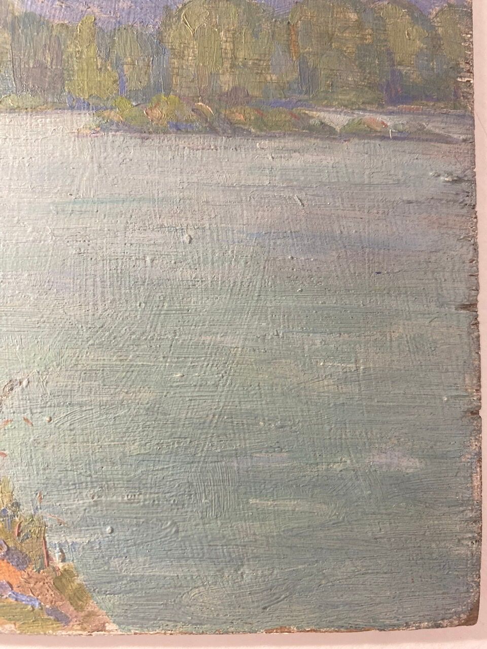 Tableau ancien, double face, paysage bord de Saône, début XX siècle