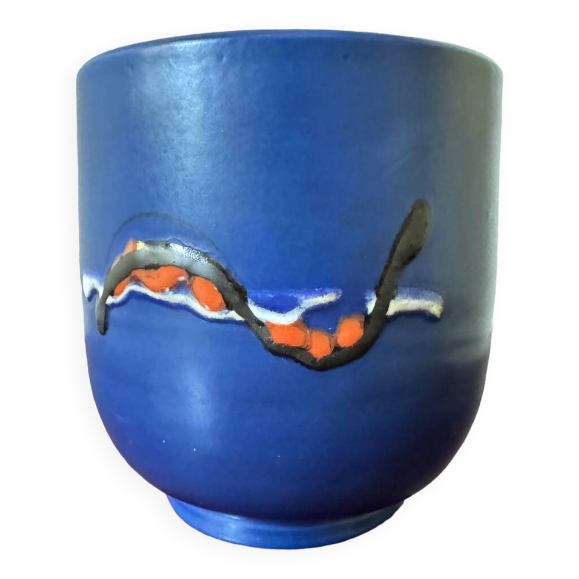 Blue ceramic flowerpot from the 60s