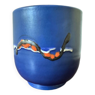 Cache pot céramique bleu années 60