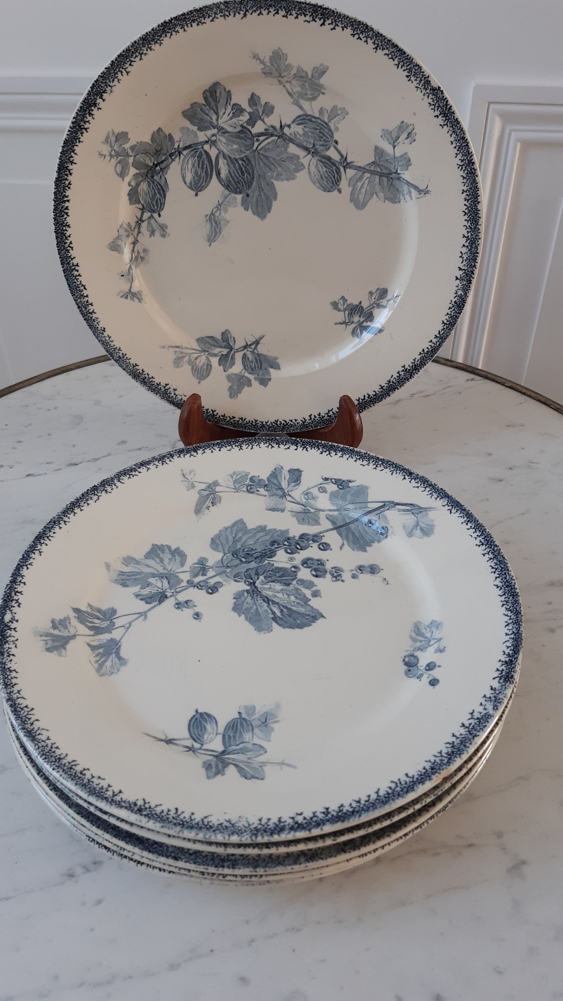Set of 6 flat plates Terre de Fer U&C Sarreguemines model "Groseilles" late nineteenth