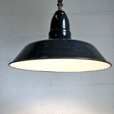 Industrial hanging lamp in grey enamelled sheet metal