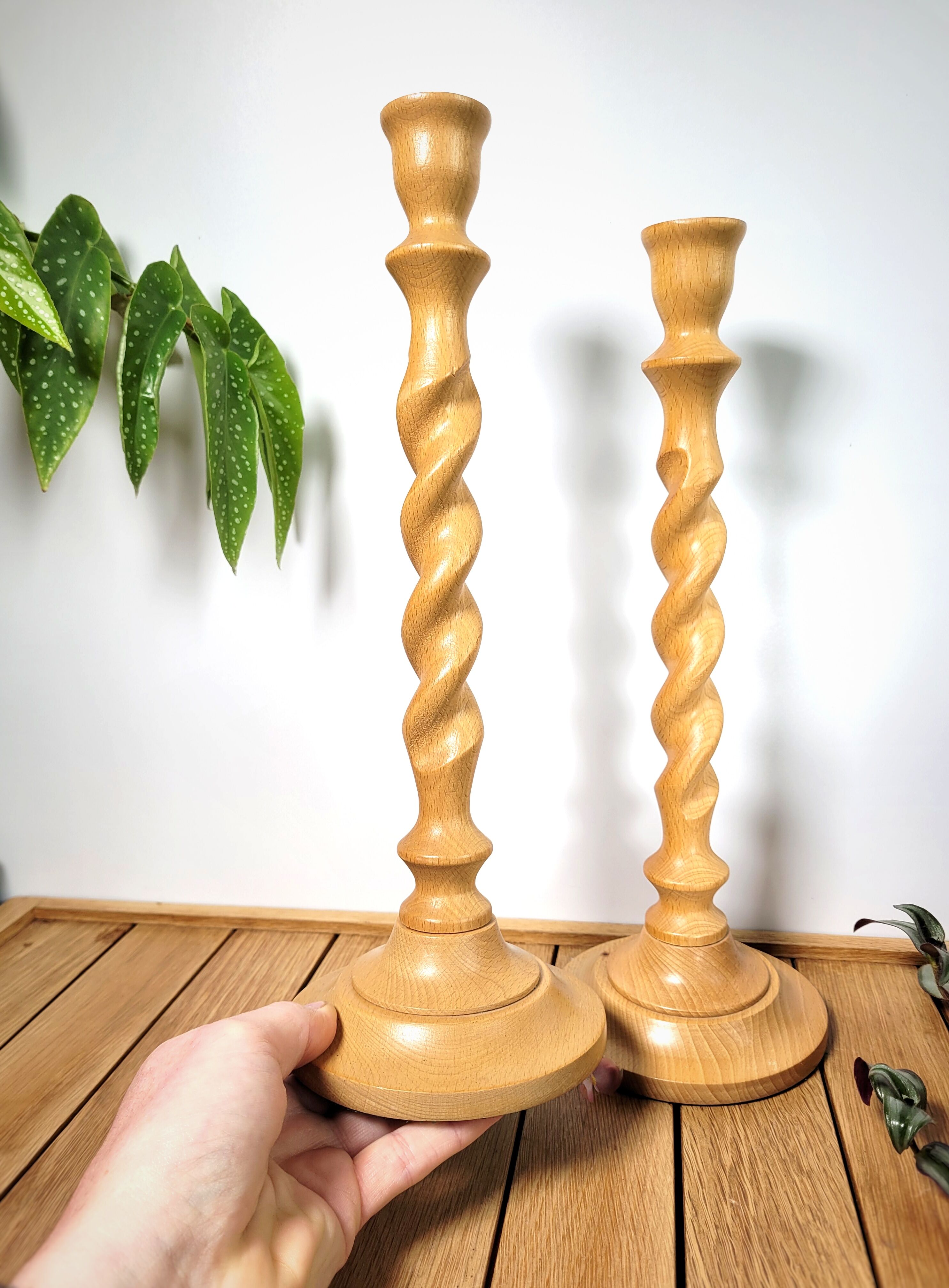 Pair of wooden candle holders