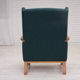 1970s, Danish high back armchair, furniture wool, solid oak wood.