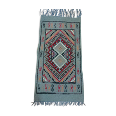 Tapis kilim bleu berbère en pure laine 54x103cm