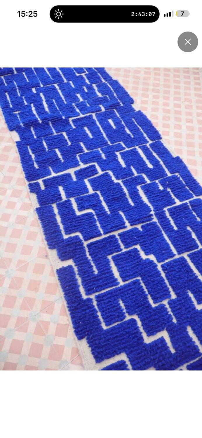 Blue Klein Berber hallway rug with reliefs
