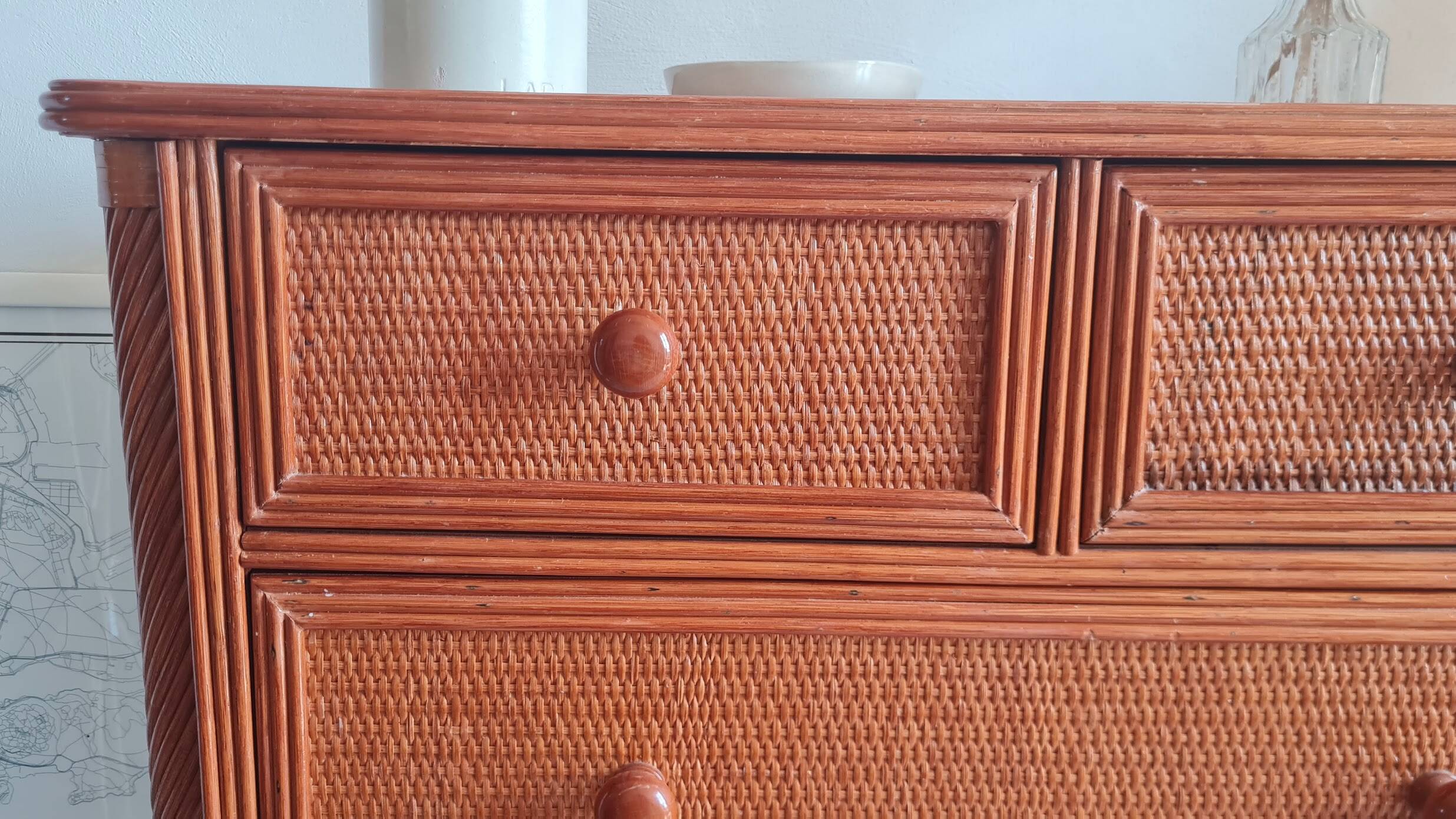 Vintage rattan chest of drawers