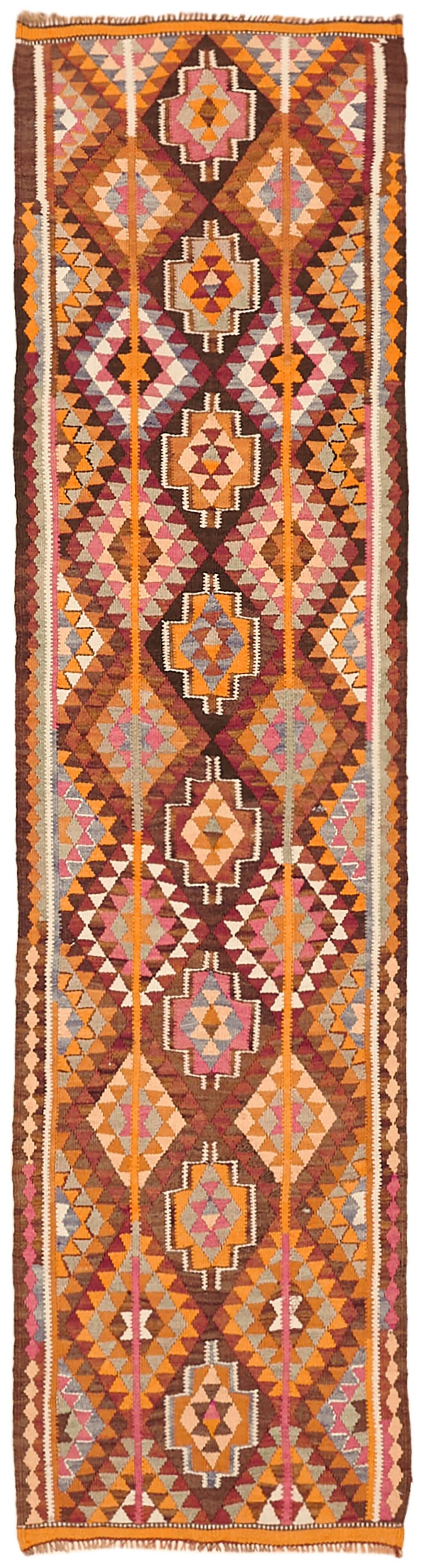 Turkish Handwoven Vintage Herki Kilim 90 cm x 328 cm
