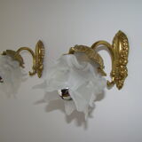 Pair of tanned sconces and glass paste