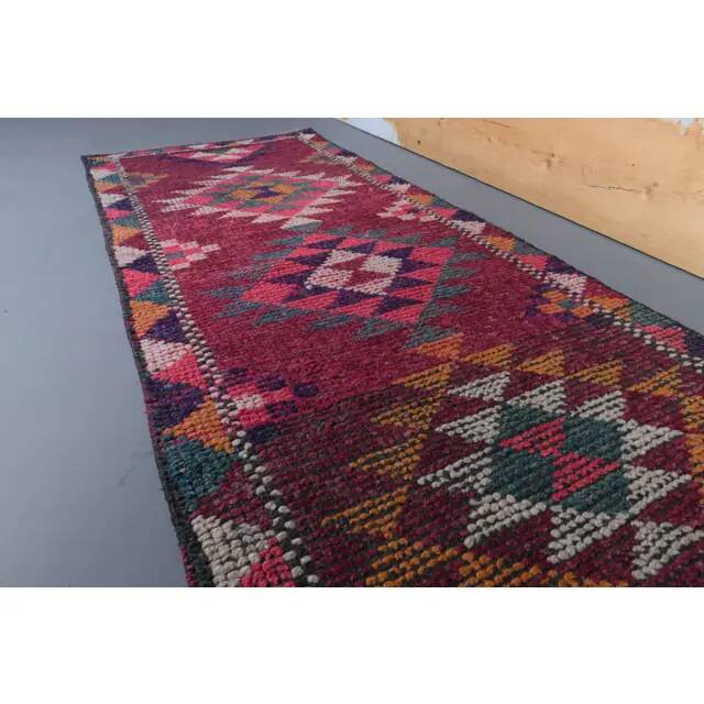 Vintage Turkish Hand-Knotted Pink Runner 75x332