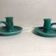 Old caves dieulefit green ceramic + cove vintage candlestick pair