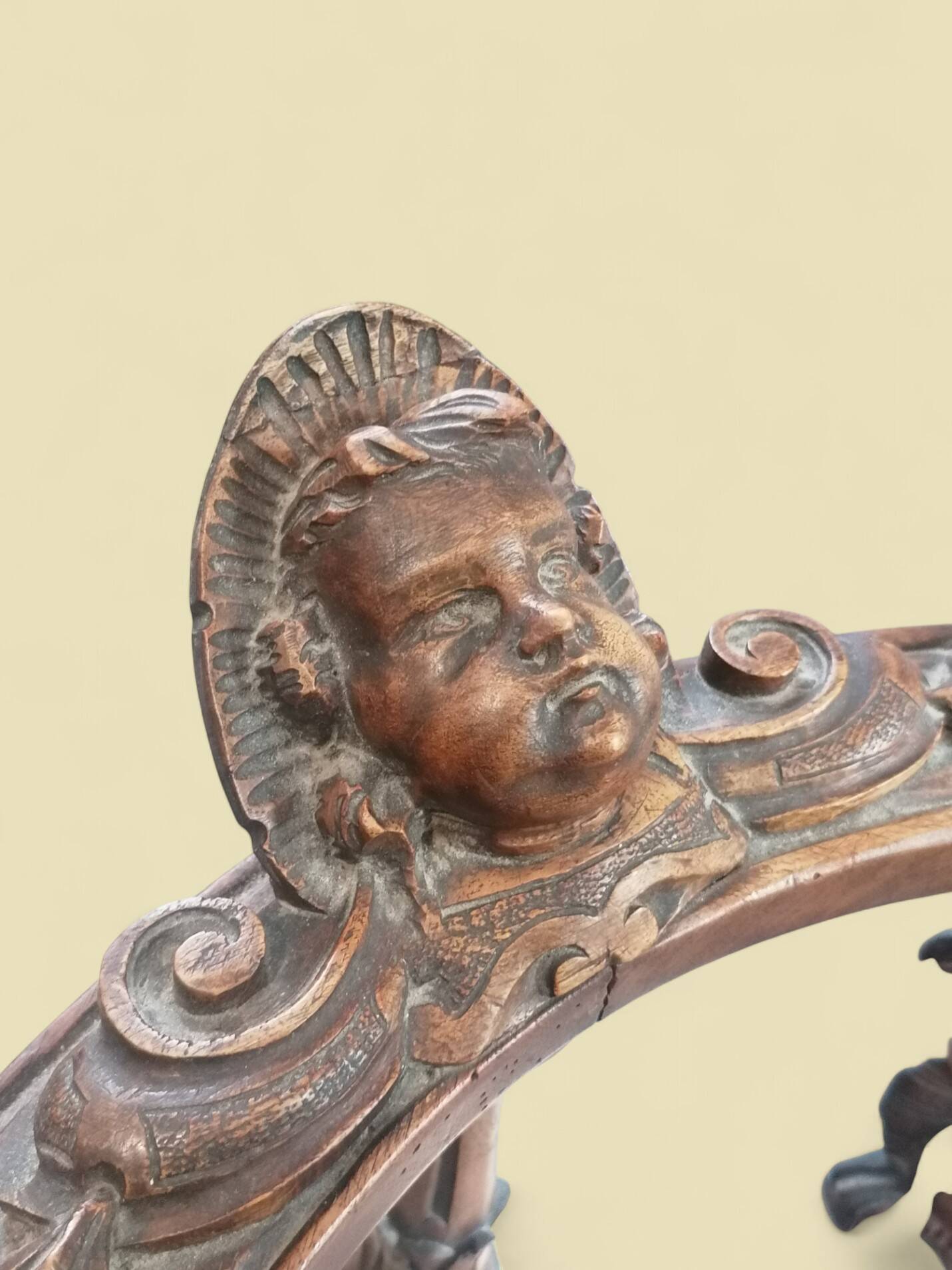 Carved wooden corner armchair - 19th century