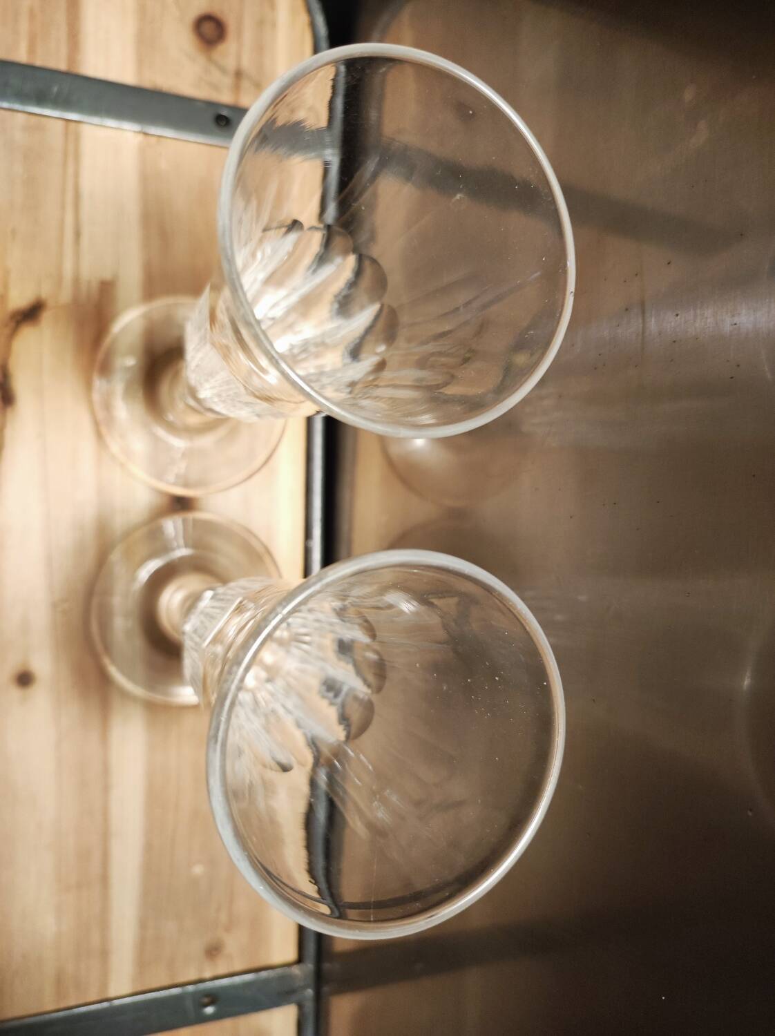 2 champagne flutes with cut sides, late 19th century