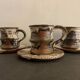 Set of 3 Danish Waldorff cups and 3 saucers in glazed stoneware