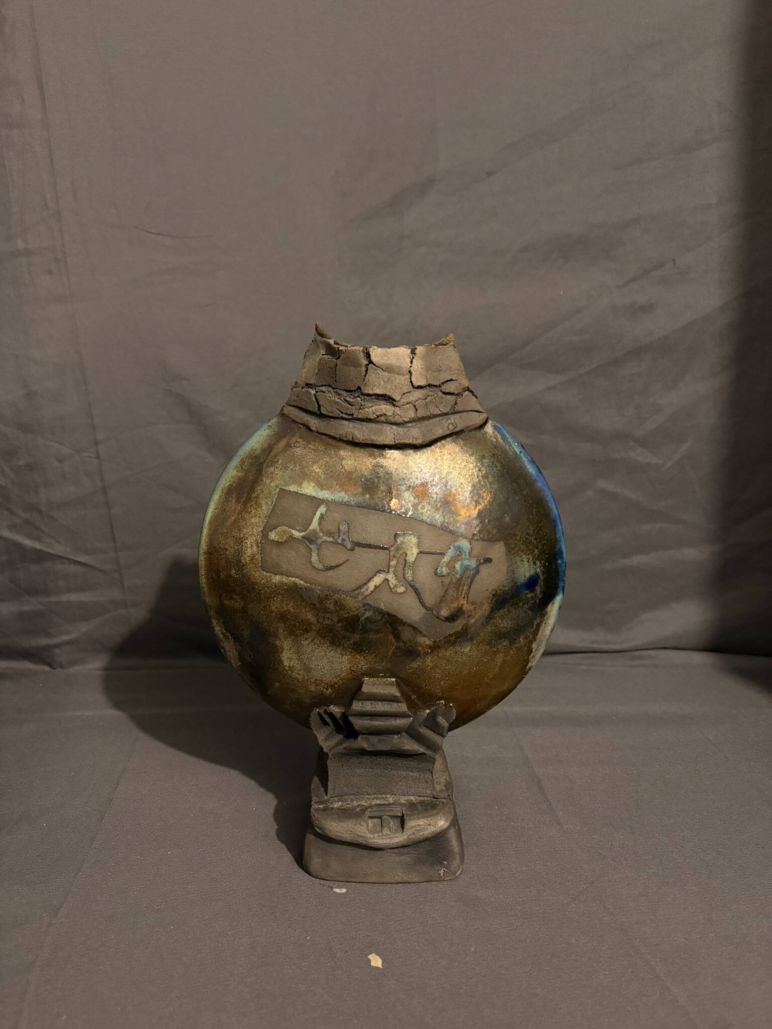 Sculpture Vase Ceramic Contemporary Art Raku Firing Wabi Sabi Eye