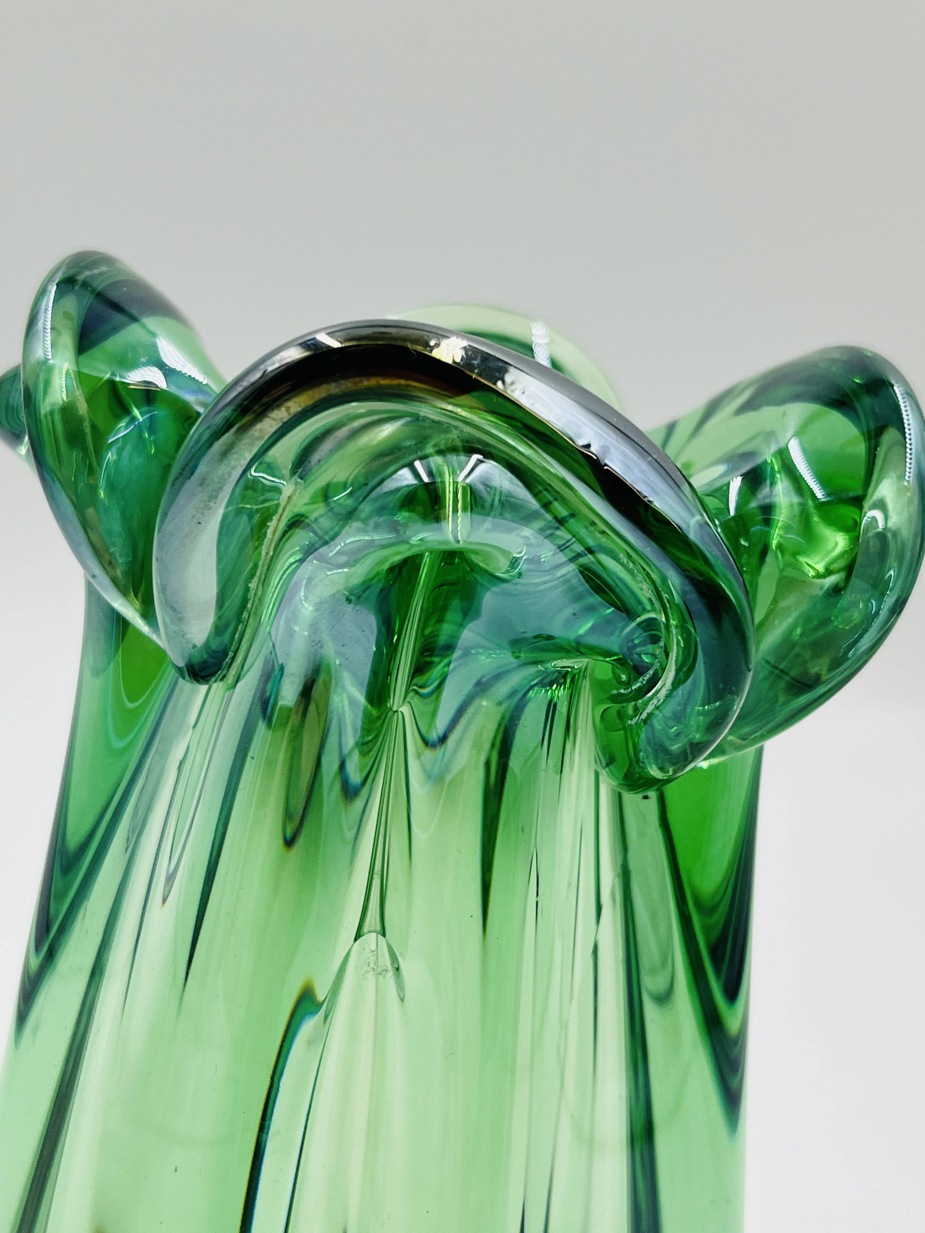 Sculptural blown glass vase from Bohemia attributed to Jan Beránek.
