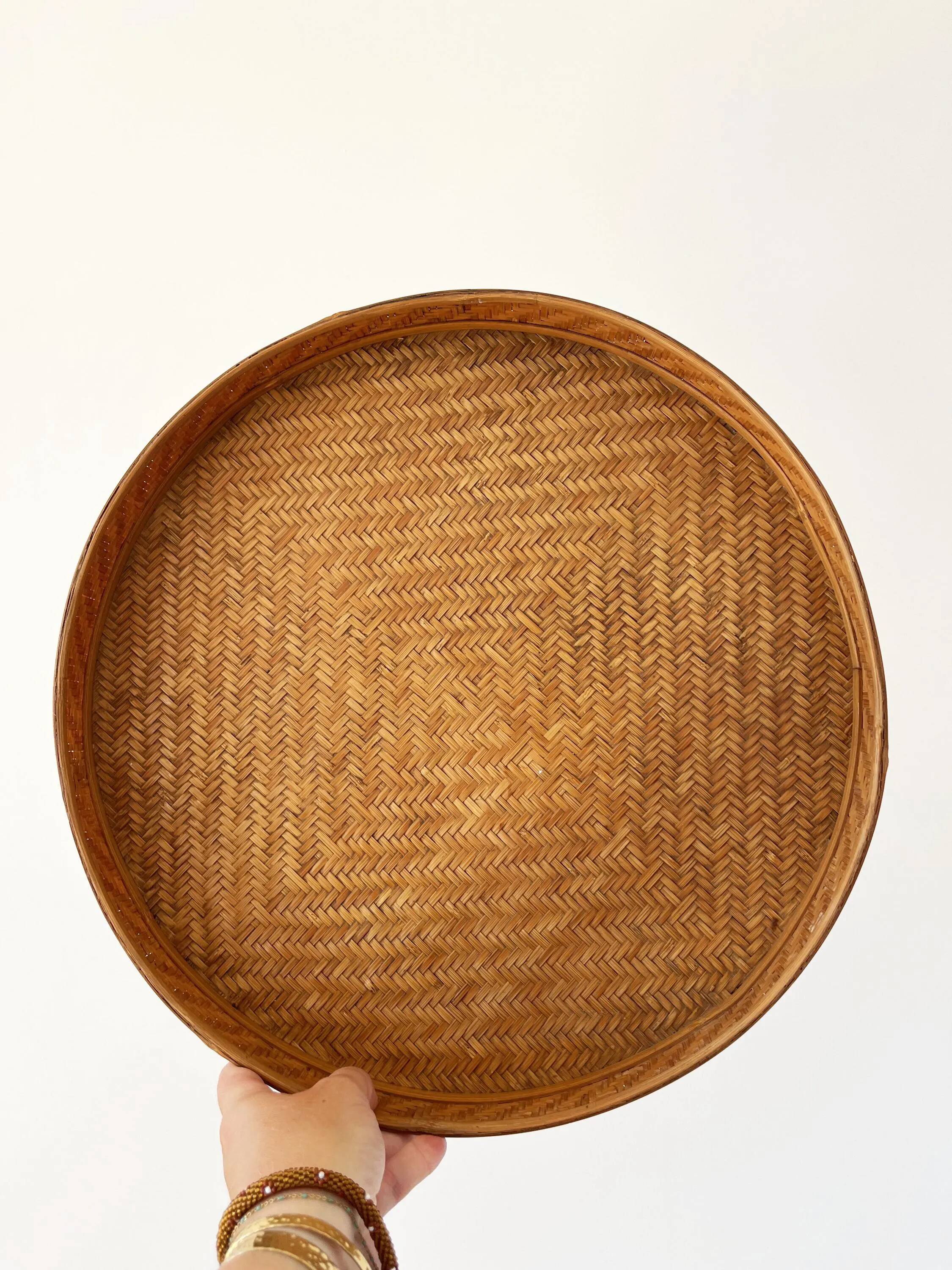 Antique tray made of woven bamboo