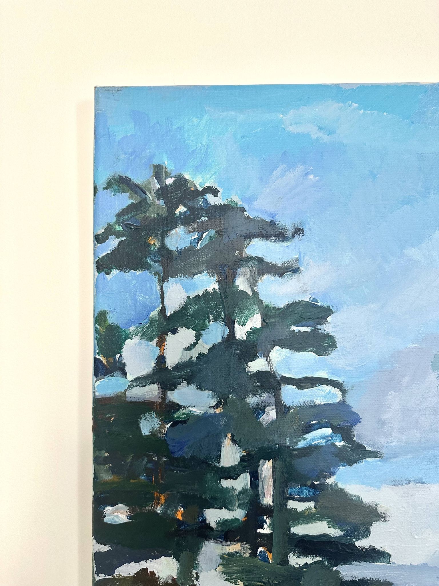 Huile sur toile côte rocheuse sous un ciel d’orage