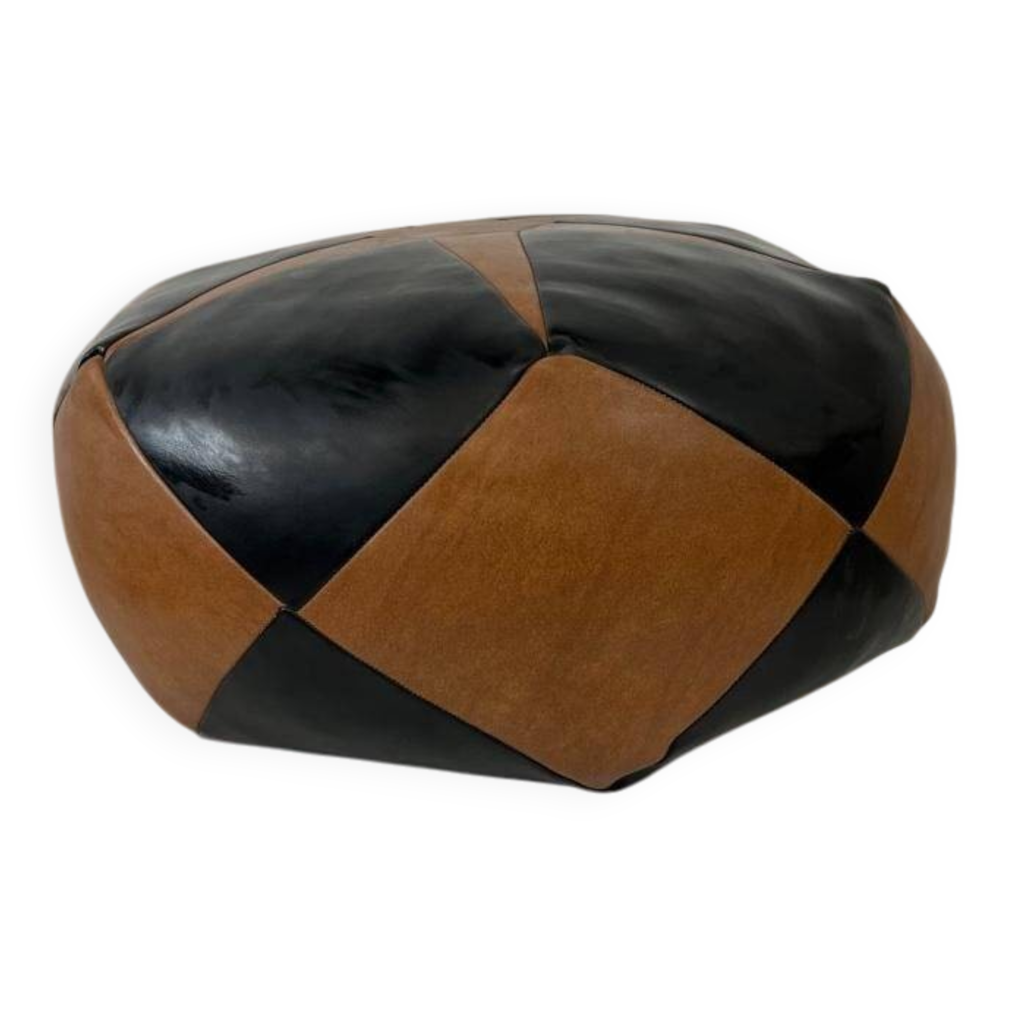 Vintage brown black patchwork pouf from the 70s