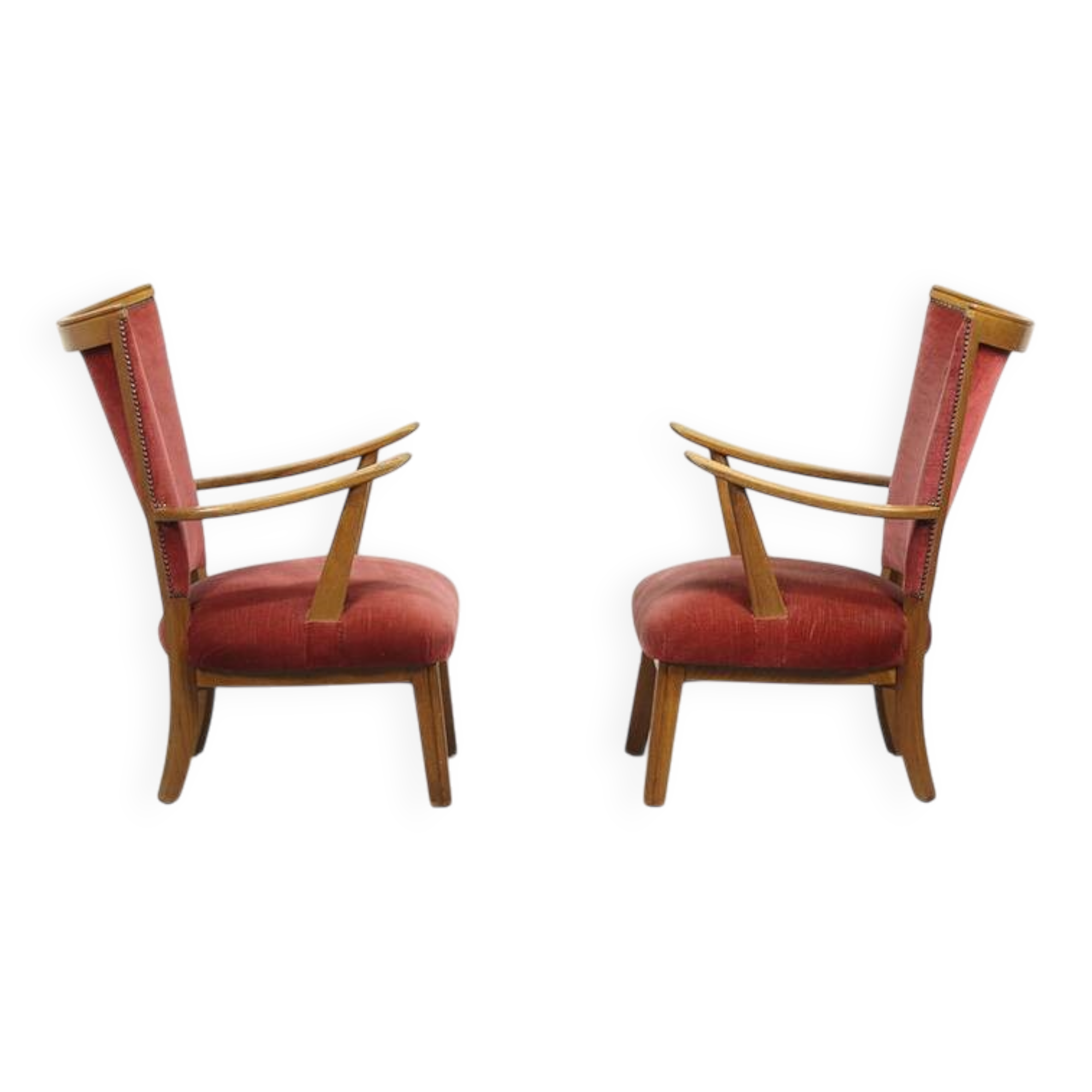 Set of Two Vintage Armchairs with Oak Frames