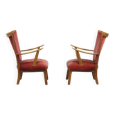 Set of Two Vintage Armchairs with Oak Frames