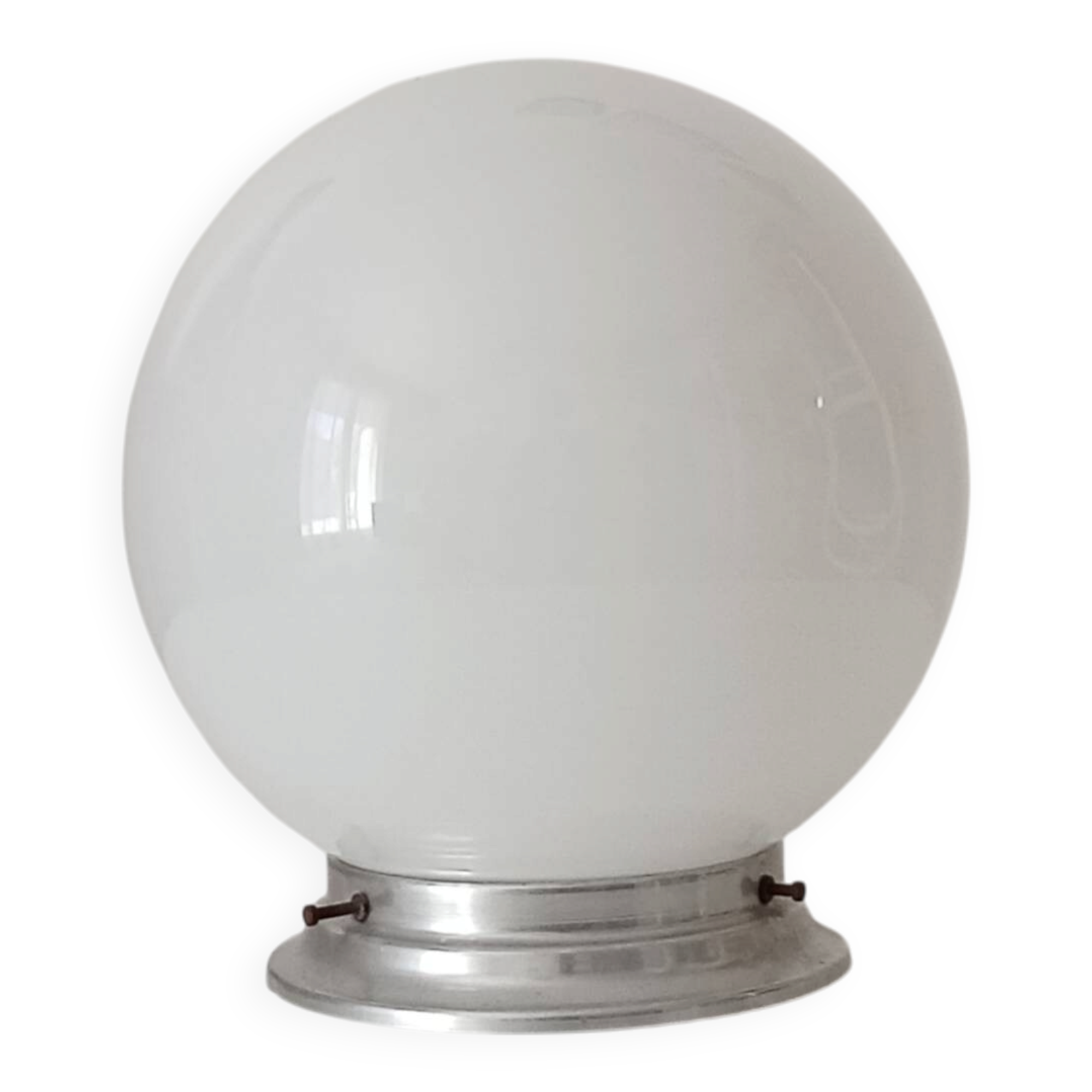 Vintage opaline and aluminium ceiling light from the 1950s.