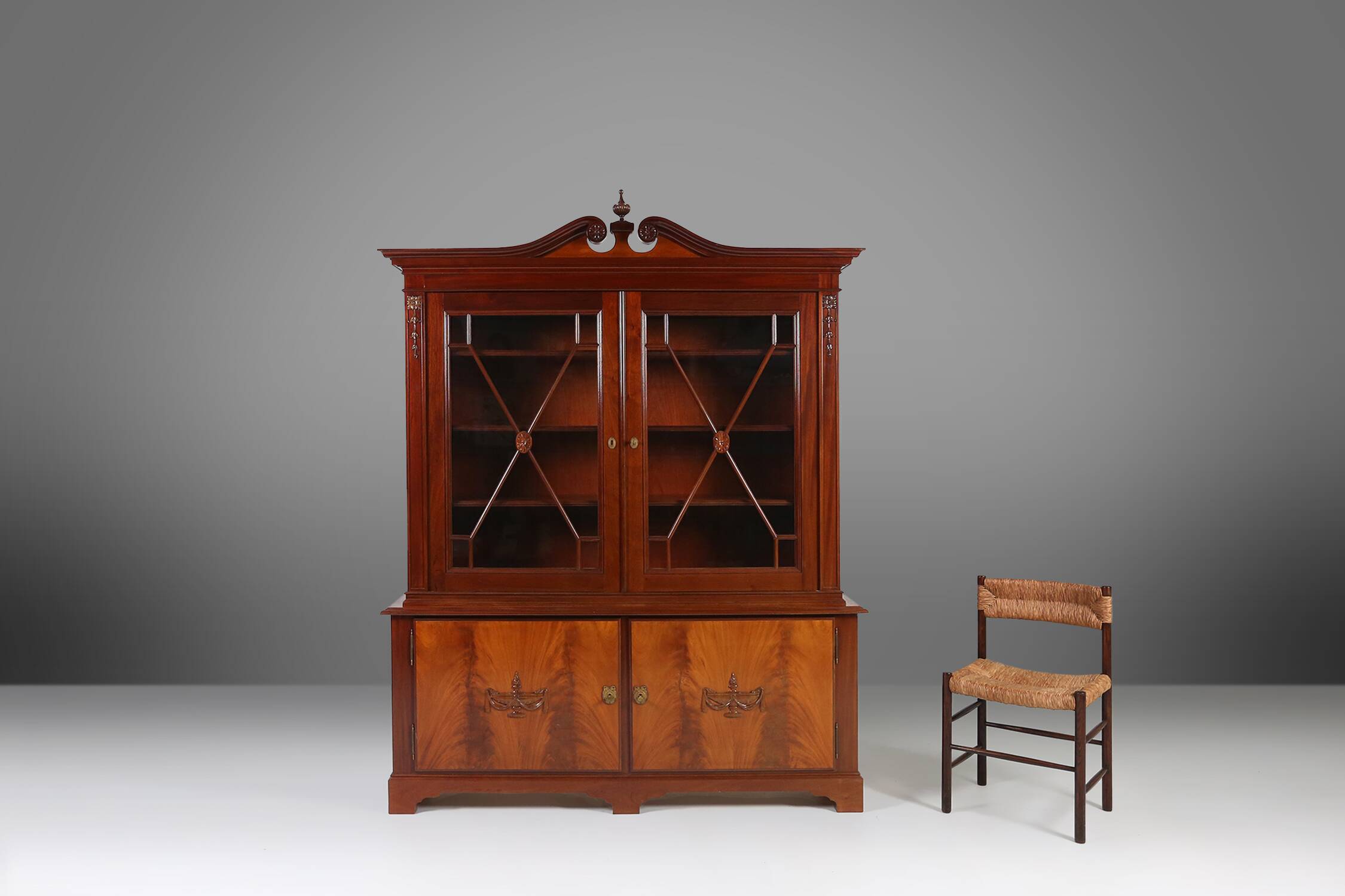Exquisite Empire Style library cabinet with glass doors, Belgium, 1950s